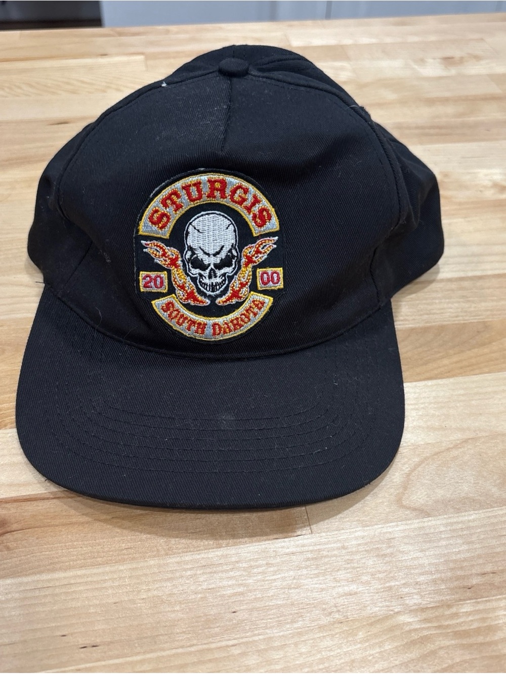 Vintage Sturgis 2000 Motorcycle Rally Trucker Hat Skull South Dakota Black Cap